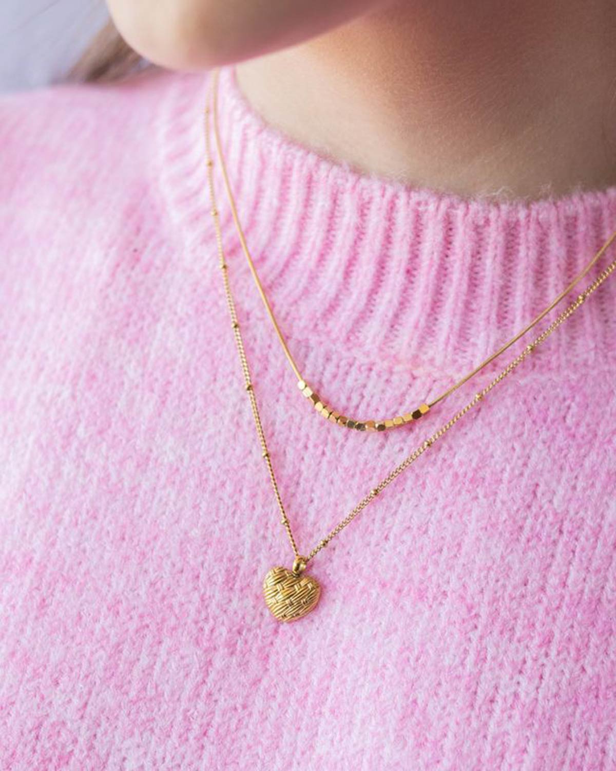 Cadena de dos capas con dije de corazón